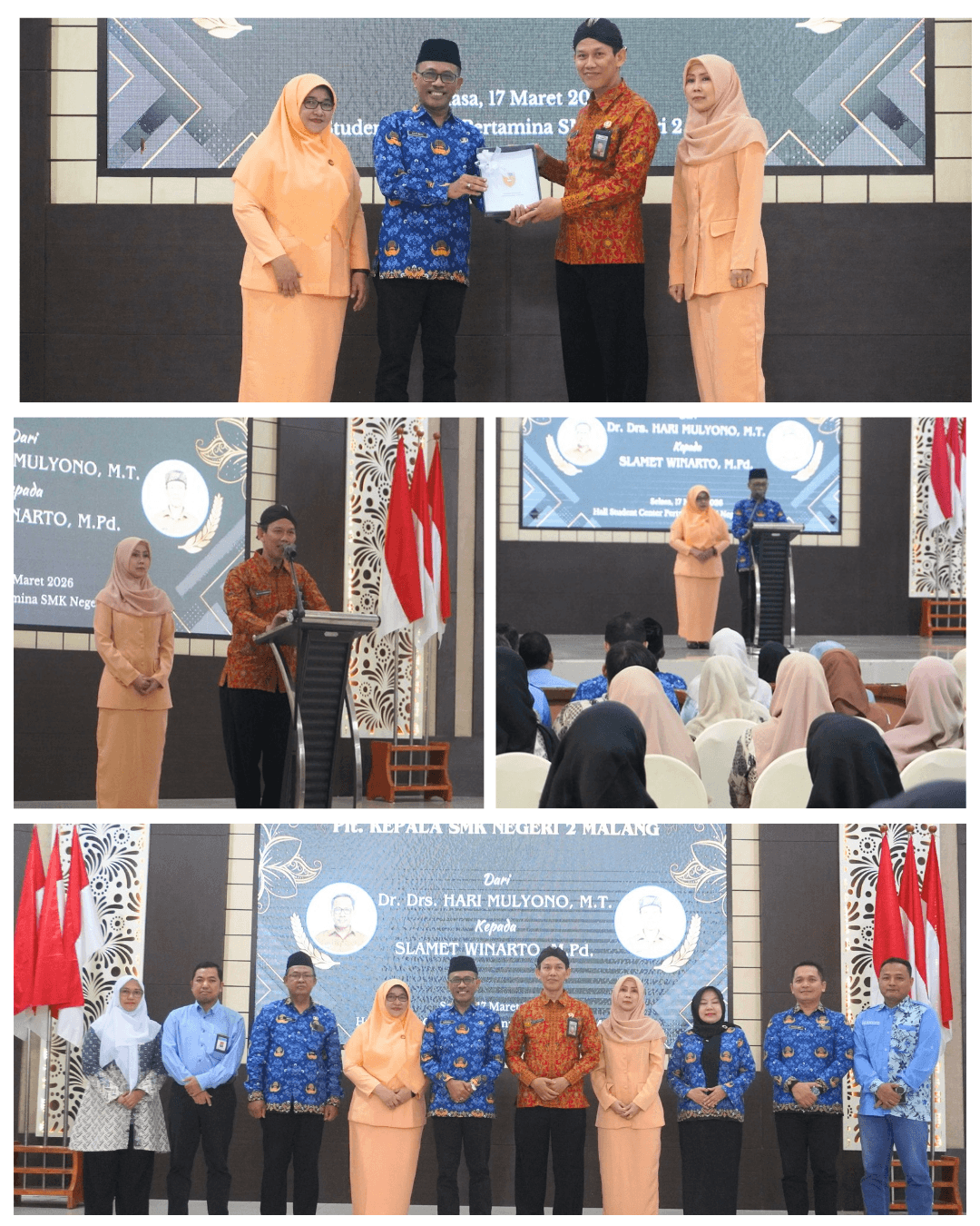 Dr.Drs. Hari Mulyono, M.T, Ucapkan Banyak Terima Kasih dalam Pisah Sambut Plt. Kepala SMKN 2 Malang