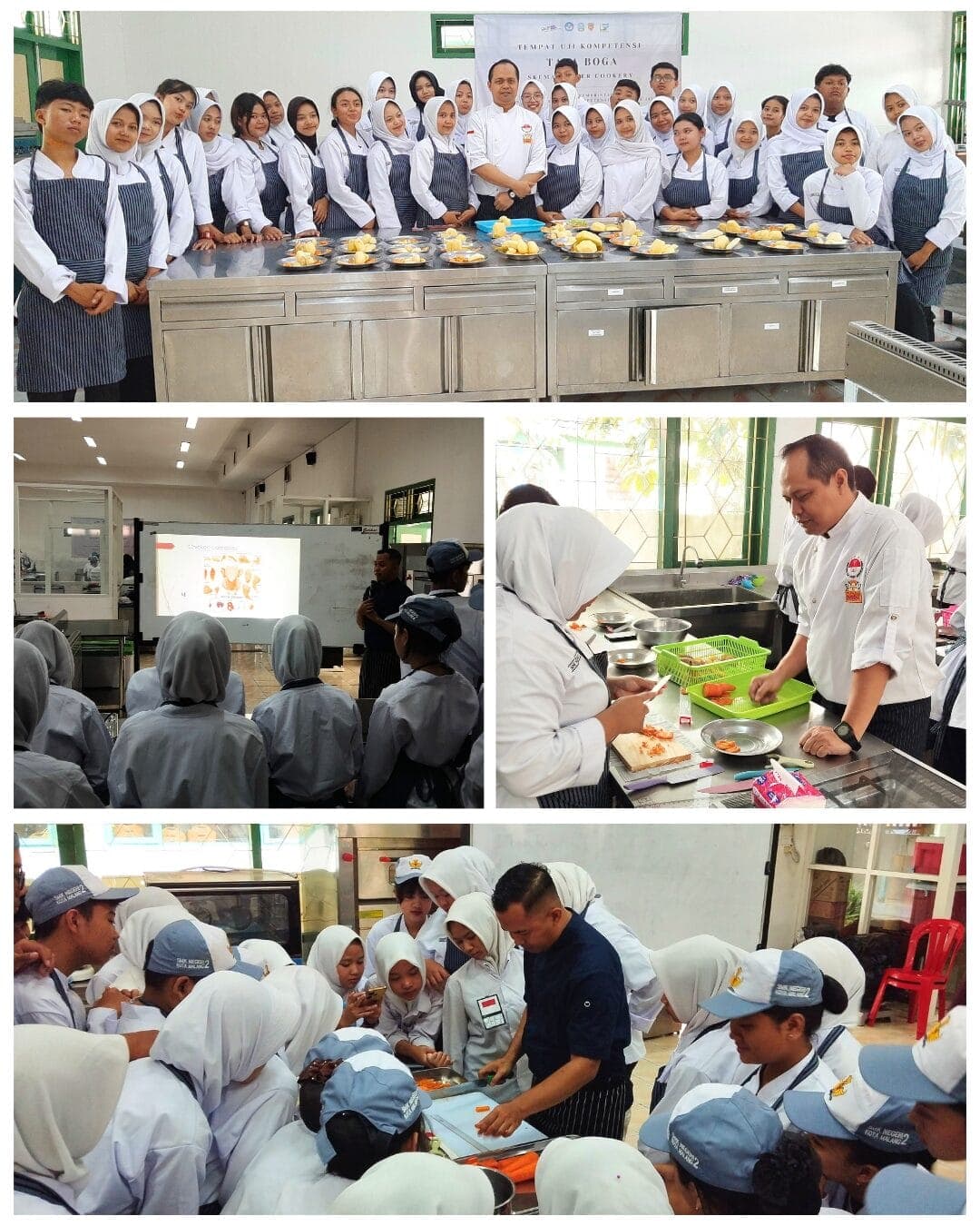 Siswa Kelas X Kuliner SMK Negeri 2 Malang Belajar Basic Vegetable Cutting Bersama Chef Bambang Satria Wijaya dan Chef Bangkit Rifan Handoko